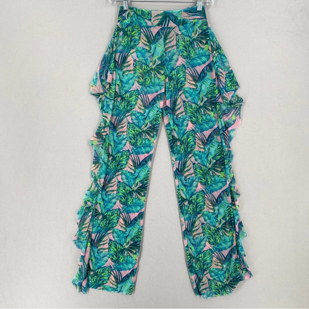 Tropical Print Women Swim Coverup Pants Stretchy Sheer‎ L